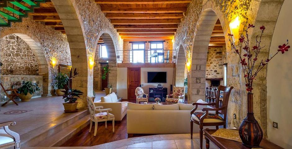 Show luxury traditional villa old mill mouranas crete greece living area