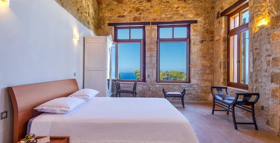 Show luxury traditional villa old mill mouranas crete greece seaview bedroom