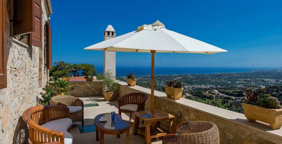 Show luxury traditional villa old mill mouranas crete greece terrace