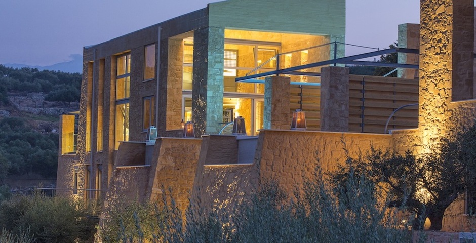 Show luxury seafront stone villa akrotiri crete greece