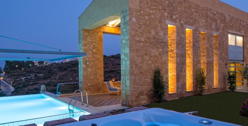 Show luxury stone villa akrotiri crete greece jacuzzi