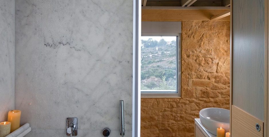 Show luxury stone villa akrotiri crete greece stone bathroom